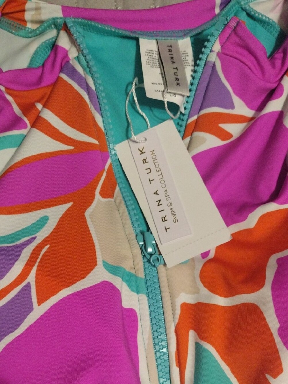 Trina Turk Women's Long-Sleeve Floral Rashguard - Purple, Teal & Orange - Picture 6 of 6